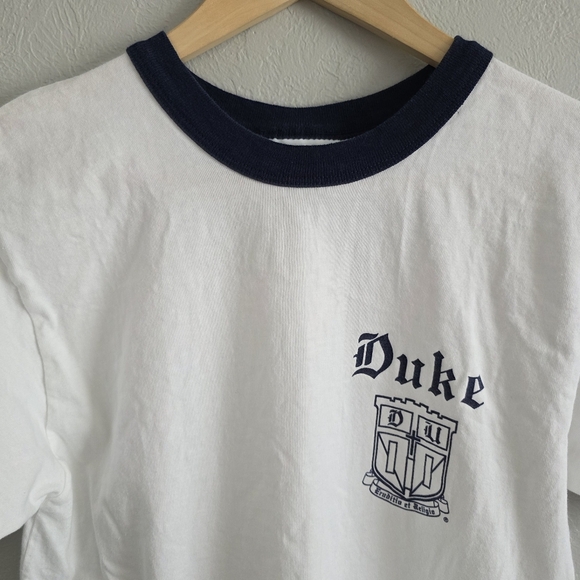 VNTG Duke University Unisex Blue Devils White Navy Single Stich T-Shirt Sz XS/S - Picture 2 of 5